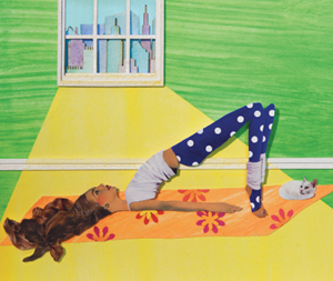 Illustration of a woman doing floor exercises. 