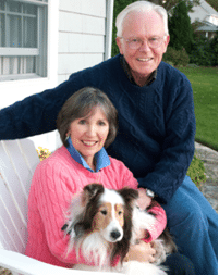 Brenda and Chip Bolster pictured with sheepdog. 