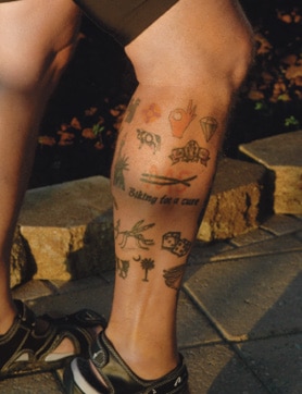 David Fox showing tattoos of every state he has done Bike MS