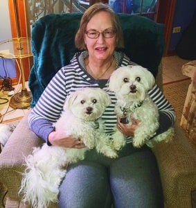 Mary Ellen and her dogs, AJ and Paulie